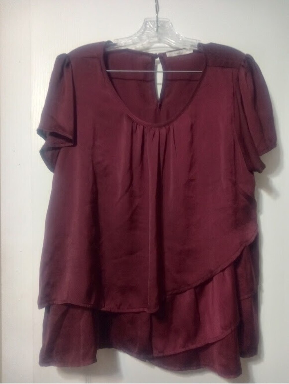 Hazel Layered Short Sleeve Top L | Burgundy